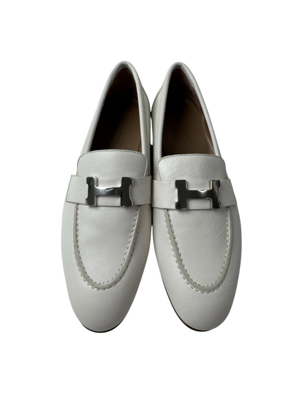Hermes Moccasins Paris Loafers White Silver